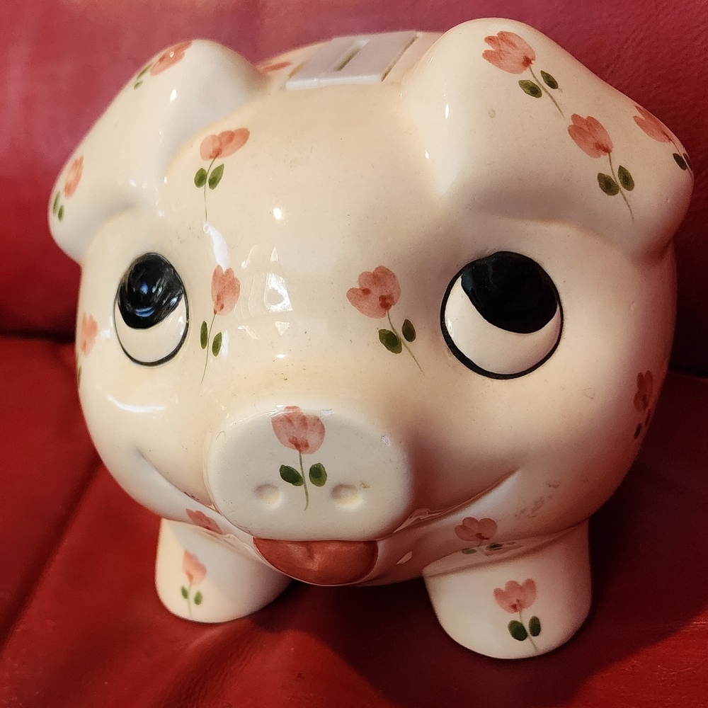 Floral Pink Piggy Bank  Flowers Large BENIFITS CHARTIY